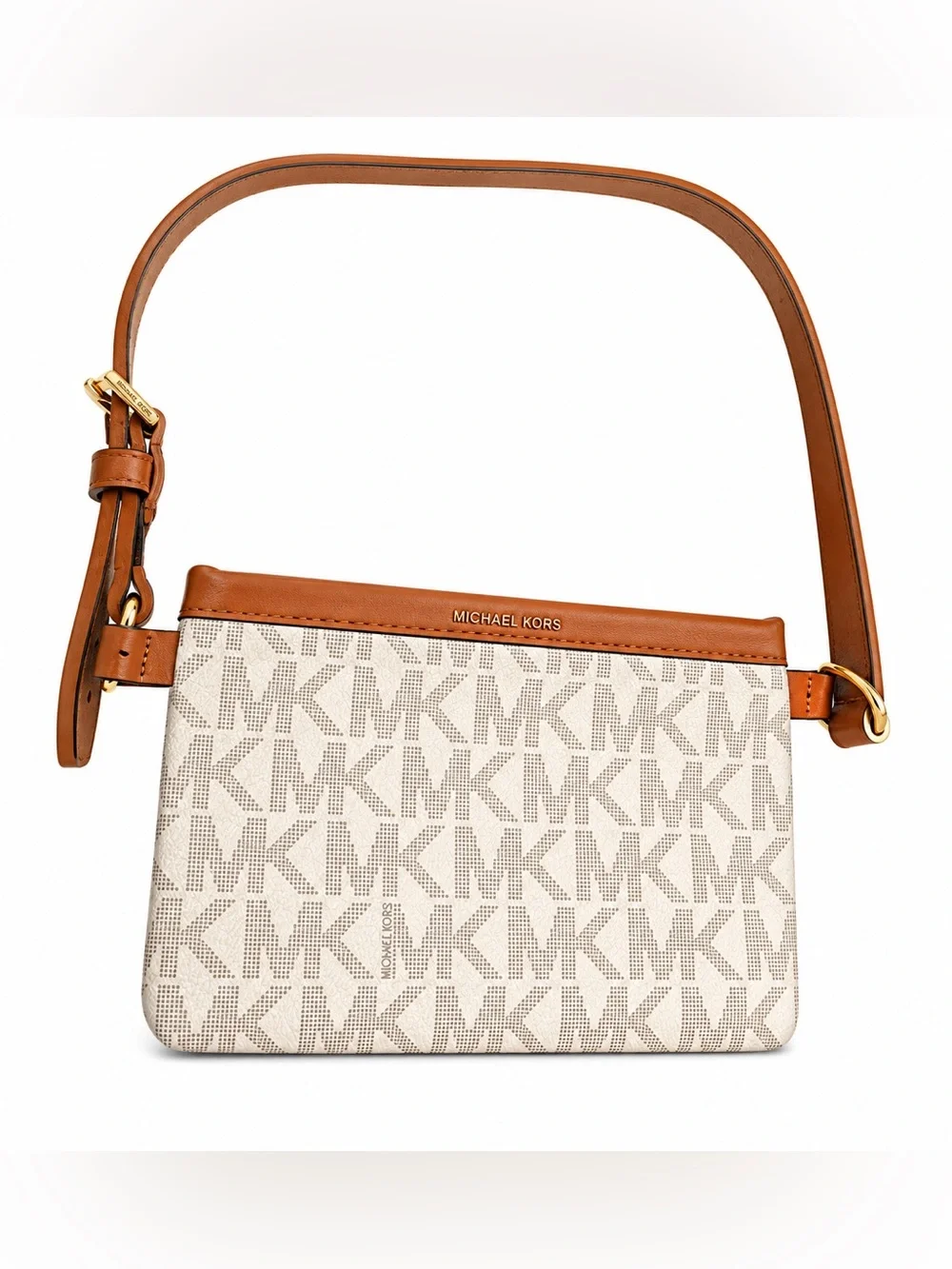 Michael Kors Signature MK Logo Crossbody in Vanilla and Brown - Picture 1 of 1